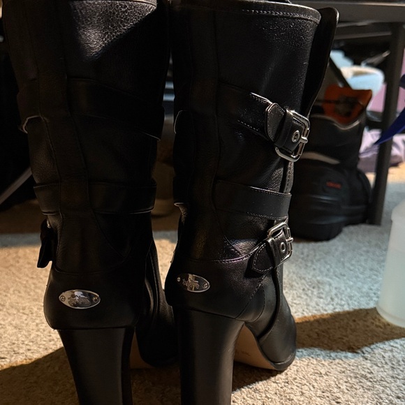 Coach Black Heeled Boots with Buckle Detail - Picture 2 of 4